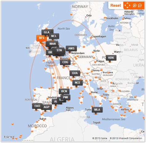 easyJet route map - from Belfast International