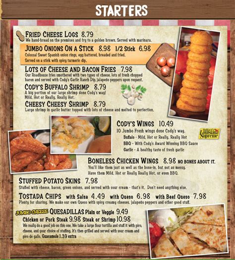 Cody's Original Roadhouse menu in Crystal River, Florida