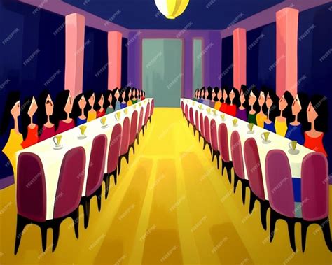 Premium AI Image | A cartoon drawing of a dining room with a yellow ...