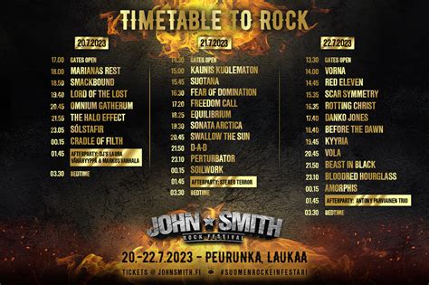 John Smith Rock Festival 2023 - Running Order/Timetable