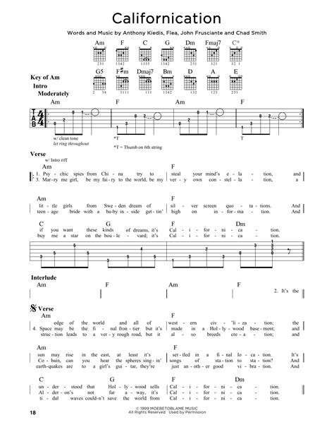 Californication by Red Hot Chili Peppers Sheet Music for Guitar Cheat Sheet at Sheet Music Direct