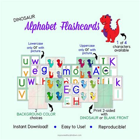 Dinosaur Letter Flashcards Dinosaur Alphabet Flashcards - Etsy