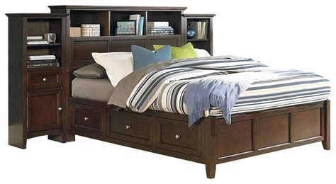 4P0164143 Queen Pedestal Bed with Bookcase Headboard and Piers | Sadler's Home Furnishings ...