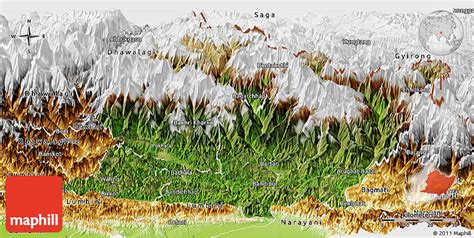 Satellite Panoramic Map of Gandaki, physical outside