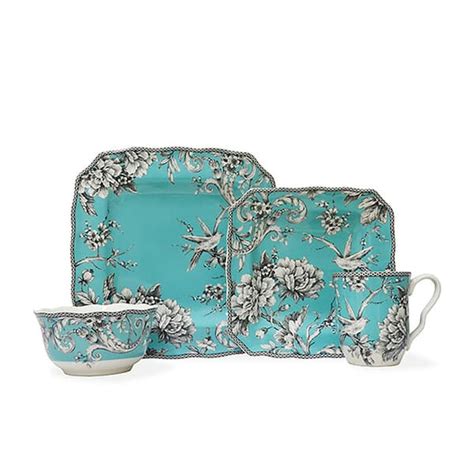 222 Fifth Adelaide 16-Piece Casual Turquoise Porcelain Dinnerware Set (Service for 4 ...