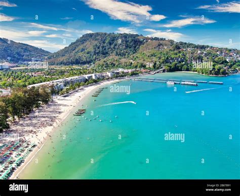 Aerial View With Drone. Tourists at Patong beach in Phuket Island, Thailand. Beautiful landscape ...