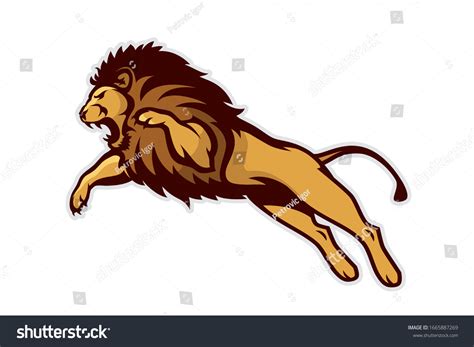 Aggressive Lion Jumping Isolated Vector Illustration Stock Vector ...