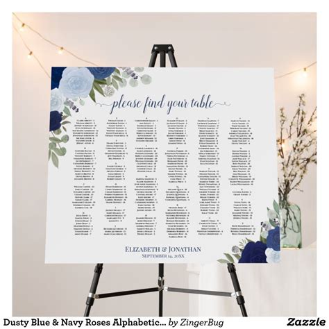 Dusty Blue & Navy Roses Alphabetical Seating Chart Foam Board | Zazzle in 2022 | Seating chart ...