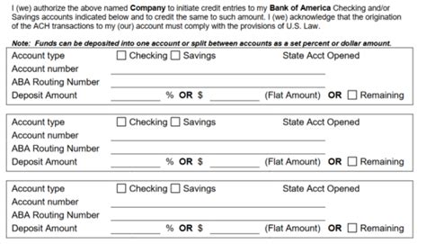 Free Bank of America Direct Deposit Form - PDF – eForms