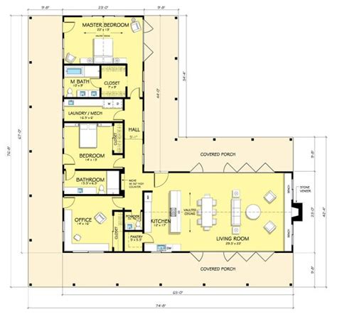 Ranch Style House Plan - 2 Beds 2.5 Baths 2507 Sq/Ft Plan #888-5 | Bungalow floor plans, L ...