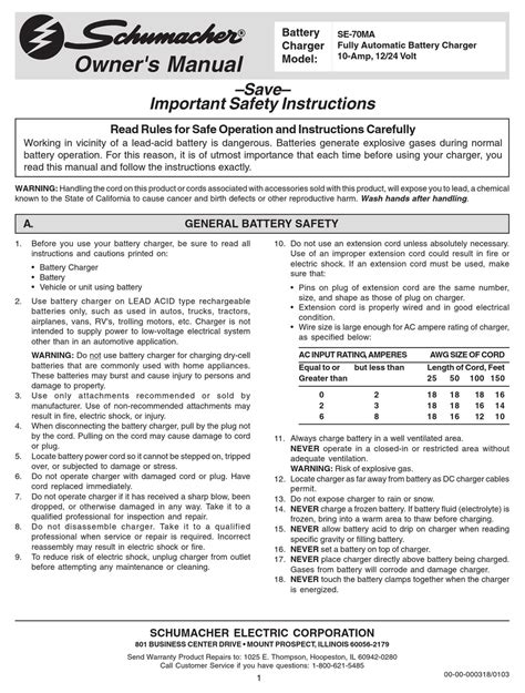 SCHUMACHER SE-70MA OWNER'S MANUAL Pdf Download | ManualsLib