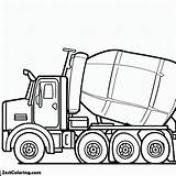 Concrete Mixer Truck Semi Coloring Page  For Kids sketch template