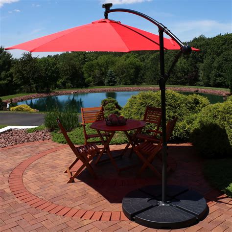 Sunnydaze Offset Patio Umbrella with Solar LEDs - Multiple Colors ...