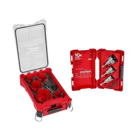 Milwaukee BIG HAWG Carbide Hole Saw Kit with PACKOUT Case & Carbide Hole Cutter Kit (13-Piece ...