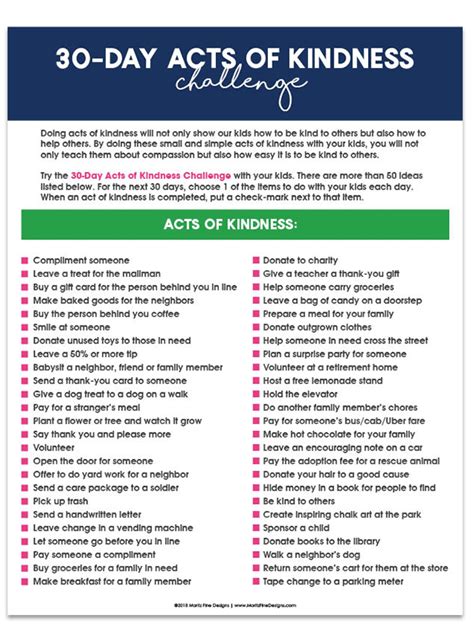 30-Day Acts of Kindness Challenge | Free Printable Challenge List