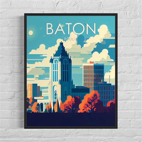 Baton Rouge Retro Art Print, Baton Rouge Wall Art Illustration, Baton ...