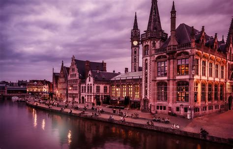 Ghent, Belgium - This the Graslei, a scenic canal spot in the centre of ...