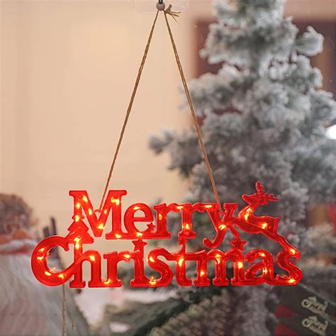 Merry Christmas Door Sign Lights Letters Battery Operated LED Wreaths Decorative Lamps Light Up ...