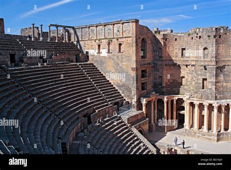 Roman theater, ancient city of Bosra, Daraa Governorate, Syria Stock ...