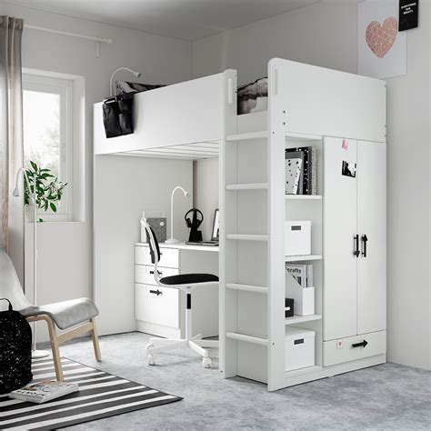 SMÅSTAD Loft bed - white white/with desk with 4 drawers - IKEA