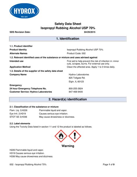 Isopropyl Alcohol Safety Data Sheet Pdf at Emily Johnson blog