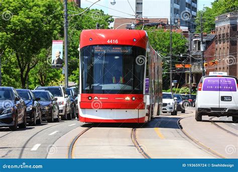 A View of the New Toronto Street Cars during the Day. Toronto Streetcar System is a Network of ...