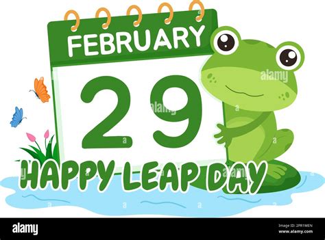 Happy Leap Day on 29 February with Cute Frog in Flat Style Cartoon Hand Drawn Background ...