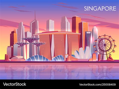 Singapore marina bay cityscape cartoon Royalty Free Vector