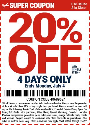 20% Off Coupon for Any Single Item – Now Thru 7/4 – Harbor Freight Coupons