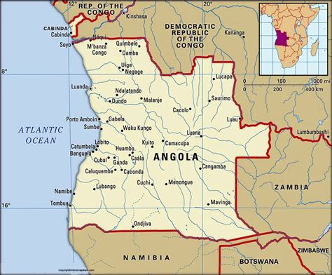 Labeled Map of Angola with States, Capital & Cities