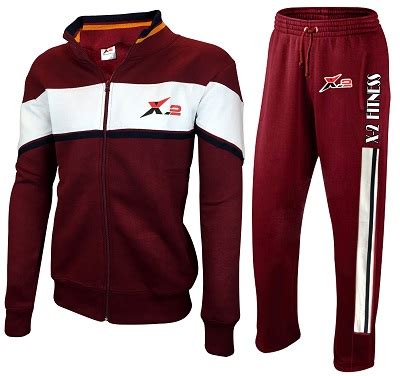 X-2 Mens White Maroon Zip Fleece Tracksuit Jogging Sweatsuit - Skylinewears