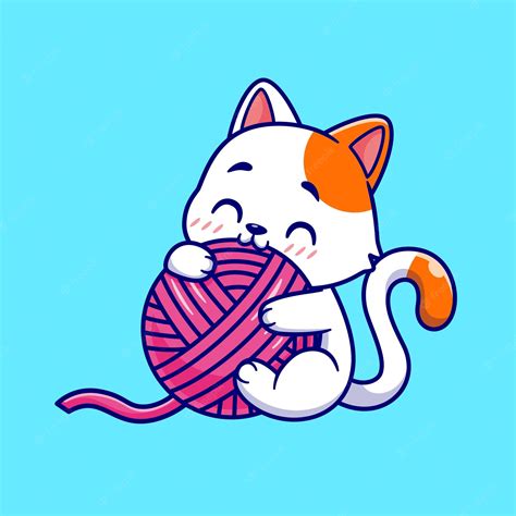 Premium Vector | Cute cat playing yarn ball cartoon vector icon ...