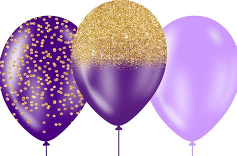 Purple and Gold Balloons Clipart Glitter Balloon PNG Digital | Etsy