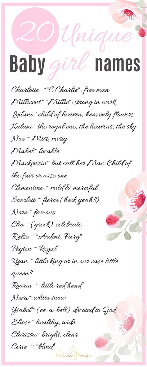 Unique Baby Girl Names And Meanings