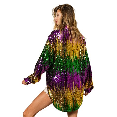 Mardi Gras Sequin Color Block Shirt - Mardi Gras Apparel