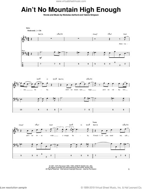 Terrell - Ain't No Mountain High Enough sheet music for bass (tablature ...