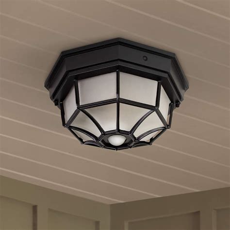 Octagonal 12" Wide Black Motion Sensor Outdoor Ceiling Light - #H7011 | Lamps Plus