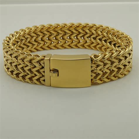 25.73US $ 40% OFF|1.8cm Wide Woven Chain Gold Plating 316l Stainless Steel Chain Bracelet ...