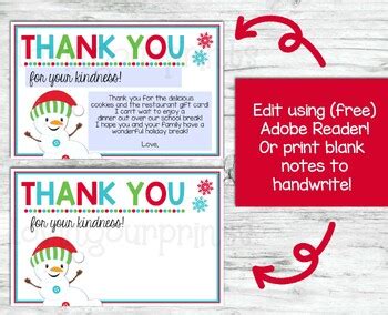 Winter Thank You Cards, Editable Thank You Cards, Thank You Notes to ...