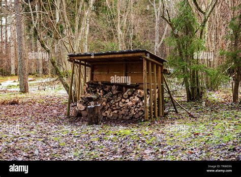 pile of fireplace log wood in open air in countryside Stock Photo - Alamy