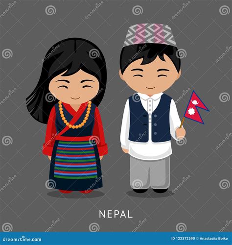 Nepalese in National Dress with a Flag. Stock Vector - Illustration of cartoon, folk: 122372590