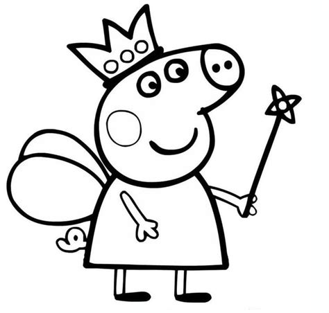 pep the pig with a wand and crown on it's head, holding a stick