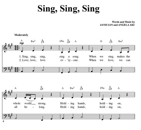 Sing Sing Sing - Sheet Music (Key of A) – Janis Ian