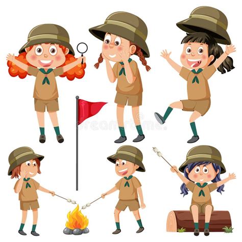 Set of Camping Kids Cartoon Character Stock Vector - Illustration of ...