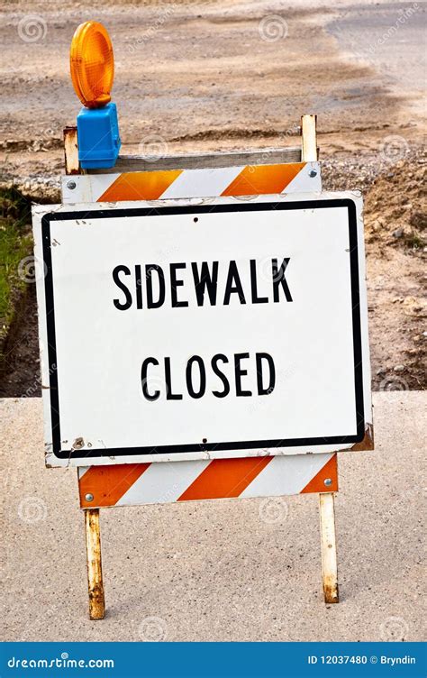 Sidewalk Closed Sign Due To Road Construction Stock Photo ...