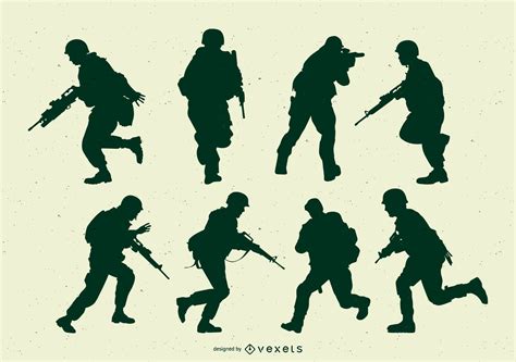 Army Soldiers Action Silhouette Set Vector Download