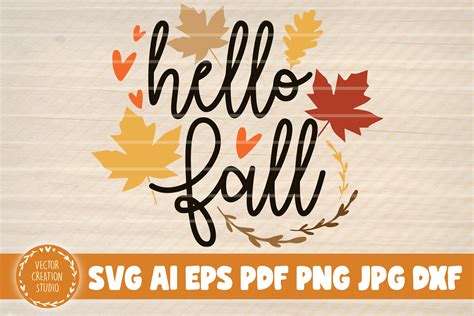 Hello Fall Leaves Graphic by VectorCreationStudio · Creative Fabrica