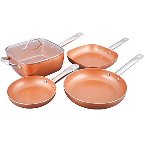 Bioexcel Copper Frying Pan Set with Stainless Steel Handles - 5 Pcs - Includes Round Fry Pan ...