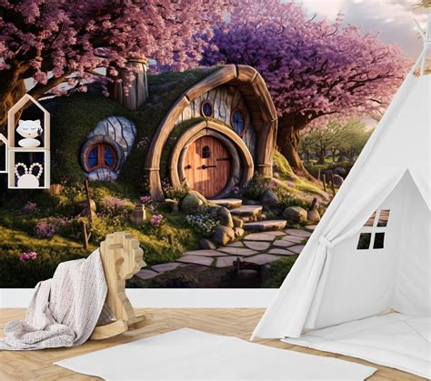 Hobbit Wallpaper Fantasy Door Mural With Hobbit House Perfect for ...