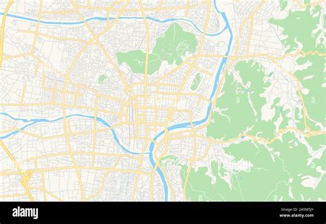 Printable street map of Fukushima, Prefecture Fukushima, Japan. Map template for business use ...